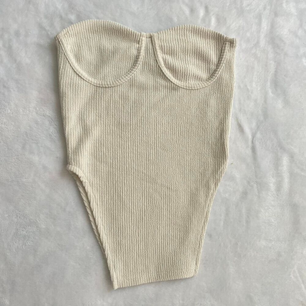 fashion nova cream ribbed strapless top size xs